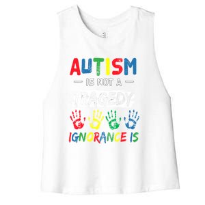 Autism Is Not A Tragedy Support Awareness Acceptance Love Cute Gift Women's Racerback Cropped Tank