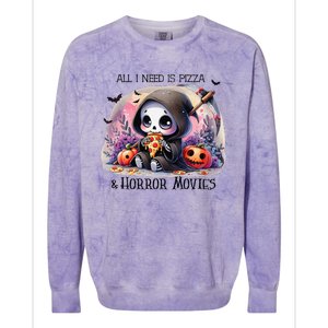 All I Need Is Pizza And Horror Movies Cute Skeleton Happy Colorblast Crewneck Sweatshirt