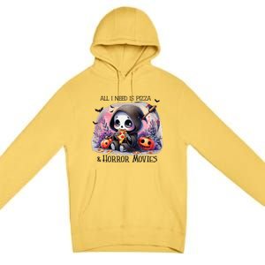 All I Need Is Pizza And Horror Movies Cute Skeleton Happy Premium Pullover Hoodie