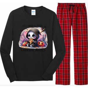 All I Need Is Pizza And Horror Movies Cute Skeleton Happy Long Sleeve Pajama Set