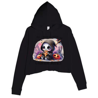 All I Need Is Pizza And Horror Movies Cute Skeleton Happy Crop Fleece Hoodie