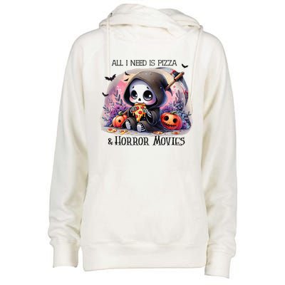 All I Need Is Pizza And Horror Movies Cute Skeleton Happy Womens Funnel Neck Pullover Hood