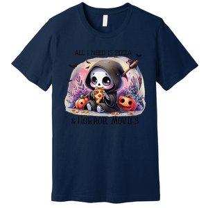 All I Need Is Pizza And Horror Movies Cute Skeleton Happy Premium T-Shirt