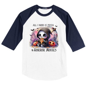 All I Need Is Pizza And Horror Movies Cute Skeleton Happy Baseball Sleeve Shirt