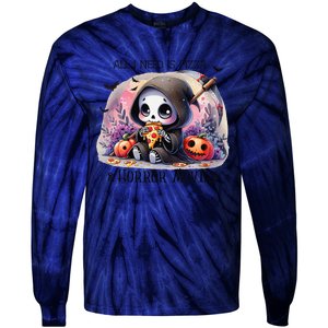 All I Need Is Pizza And Horror Movies Cute Skeleton Happy Tie-Dye Long Sleeve Shirt