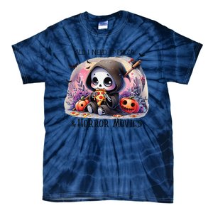 All I Need Is Pizza And Horror Movies Cute Skeleton Happy Tie-Dye T-Shirt