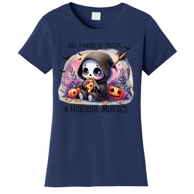 All I Need Is Pizza And Horror Movies Cute Skeleton Happy Women's T-Shirt