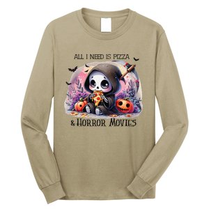 All I Need Is Pizza And Horror Movies Cute Skeleton Happy Long Sleeve Shirt