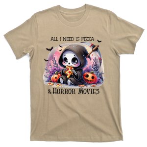 All I Need Is Pizza And Horror Movies Cute Skeleton Happy T-Shirt