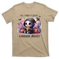 All I Need Is Pizza And Horror Movies Cute Skeleton Happy T-Shirt