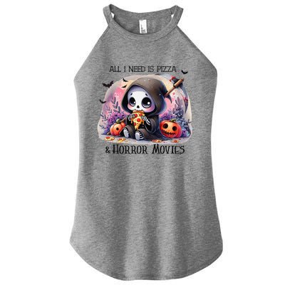 All I Need Is Pizza And Horror Movies Cute Skeleton Happy Women’s Perfect Tri Rocker Tank