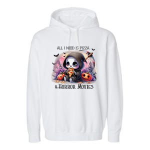 All I Need Is Pizza And Horror Movies Cute Skeleton Happy Garment-Dyed Fleece Hoodie