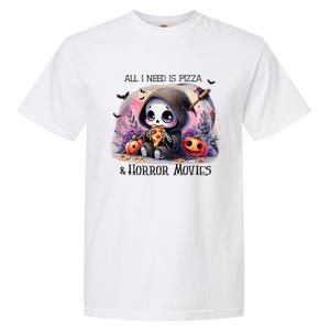 All I Need Is Pizza And Horror Movies Cute Skeleton Happy Garment-Dyed Heavyweight T-Shirt