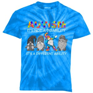 Autism It's Not A Disability It's A Different Ability Gnomes Gift Kids Tie-Dye T-Shirt