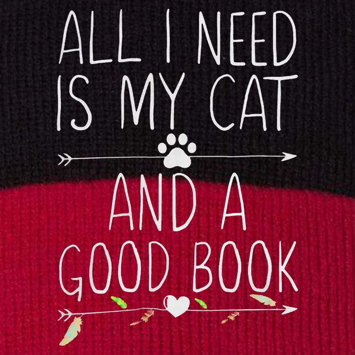 All I Need Is My Cat And A Good Book Stripe Pom Pom Beanie