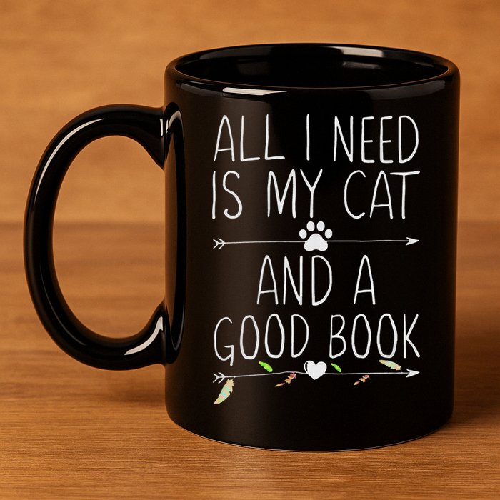 All I Need Is My Cat And A Good Book 11oz C Handle Ceramic Mug