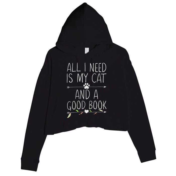 All I Need Is My Cat And A Good Book Crop Fleece Hoodie