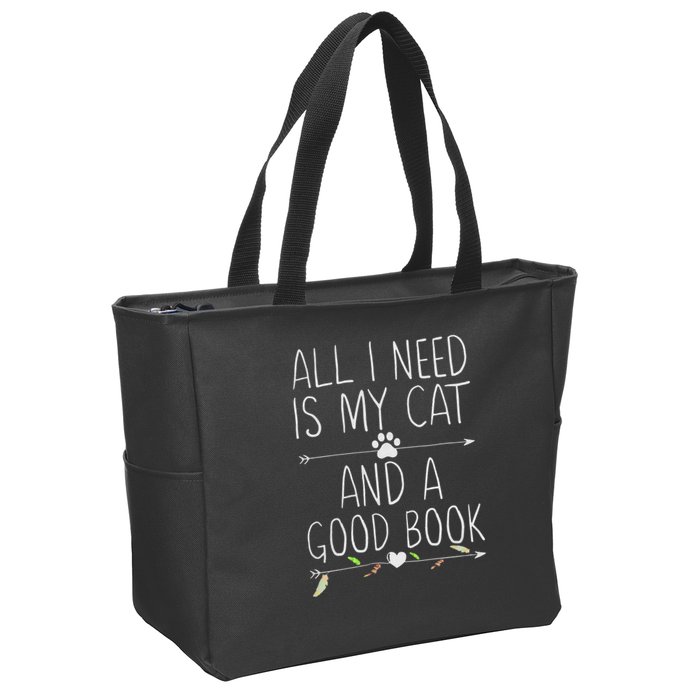 All I Need Is My Cat And A Good Book Zip Tote Bag