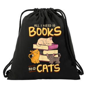 All I Need Is Books And Cats Adorable Book Obsessed Cat Mom Drawstring Bag