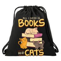 All I Need Is Books And Cats Adorable Book Obsessed Cat Mom Drawstring Bag