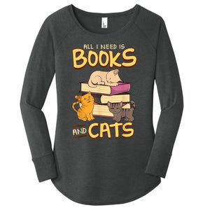 All I Need Is Books And Cats Adorable Book Obsessed Cat Mom Women's Perfect Tri Tunic Long Sleeve Shirt