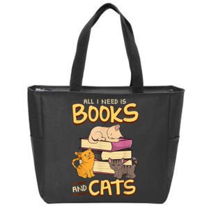 All I Need Is Books And Cats Adorable Book Obsessed Cat Mom Zip Tote Bag