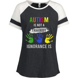 Autism Is Not A Tragedy Ignorance Is Funny Autism Enza Ladies Jersey Colorblock Tee