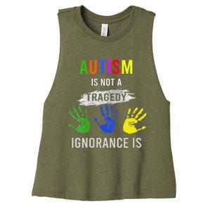 Autism Is Not A Tragedy Ignorance Is Funny Autism Women's Racerback Cropped Tank