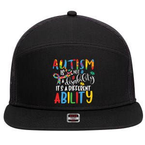 Autism Is Not A Disability It's A Different Ability Support Cute Gift 7 Panel Mesh Trucker Snapback Hat