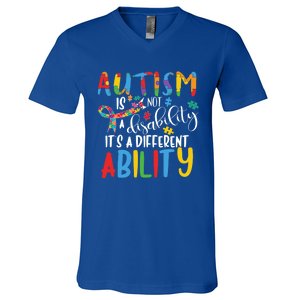 Autism Is Not A Disability It's A Different Ability Support Cute Gift V-Neck T-Shirt