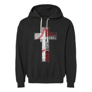 All I Need Is Baseball & Jesus Christian Cross Faith Garment-Dyed Fleece Hoodie