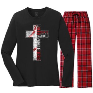 All I Need Is Baseball & Jesus Christian Cross Faith Women's Long Sleeve Flannel Pajama Set 