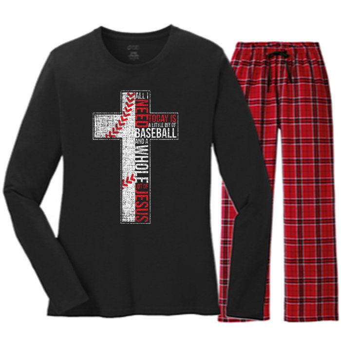 All I Need Is Baseball & Jesus Christian Cross Faith Women's Long Sleeve Flannel Pajama Set 