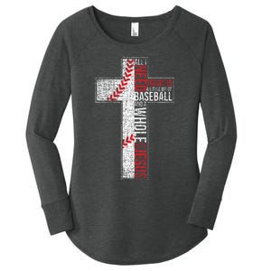 All I Need Is Baseball & Jesus Christian Cross Faith Women's Perfect Tri Tunic Long Sleeve Shirt