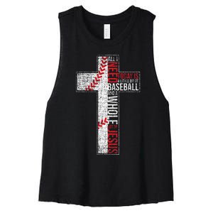 All I Need Is Baseball & Jesus Christian Cross Faith Women's Racerback Cropped Tank