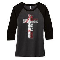 All I Need Is Baseball & Jesus Christian Cross Faith Women's Tri-Blend 3/4-Sleeve Raglan Shirt