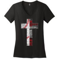 All I Need Is Baseball & Jesus Christian Cross Faith Women's V-Neck T-Shirt