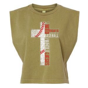 All I Need Is Baseball & Jesus Christian Cross Faith Garment-Dyed Women's Muscle Tee