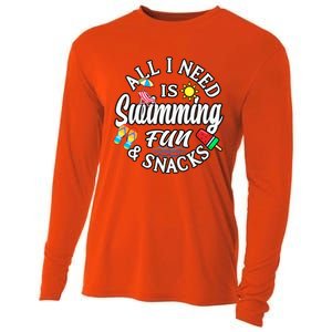 All I Need Is Swimming Fun And Snacks Swimmers Summer Cute Gift Cooling Performance Long Sleeve Crew