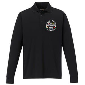 All I Need Is Swimming Fun And Snacks Swimmers Summer Cute Gift Performance Long Sleeve Polo