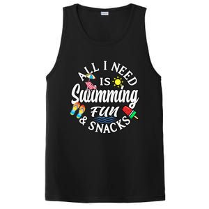 All I Need Is Swimming Fun And Snacks Swimmers Summer Cute Gift PosiCharge Competitor Tank