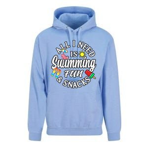 All I Need Is Swimming Fun And Snacks Swimmers Summer Cute Gift Unisex Surf Hoodie