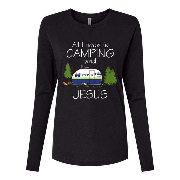 All I Need Is Camping And Jesus RV Camping Gift Womens Cotton Relaxed Long Sleeve T-Shirt