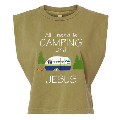 All I Need Is Camping And Jesus RV Camping Gift Garment-Dyed Women's Muscle Tee