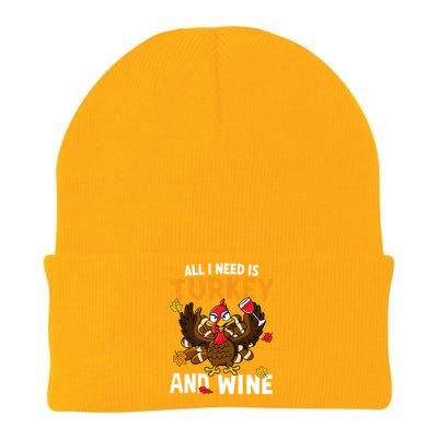 All I Need Is Turkey And Wine Autumn Fall Retro Thanksgiving Gift Knit Cap Winter Beanie