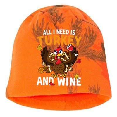 All I Need Is Turkey And Wine Autumn Fall Retro Thanksgiving Gift Kati - Camo Knit Beanie