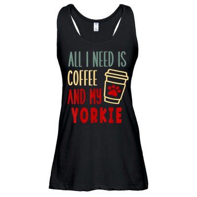 ALL I NEED IS COFFEE AND MY YORKIE Ladies Essential Flowy Tank