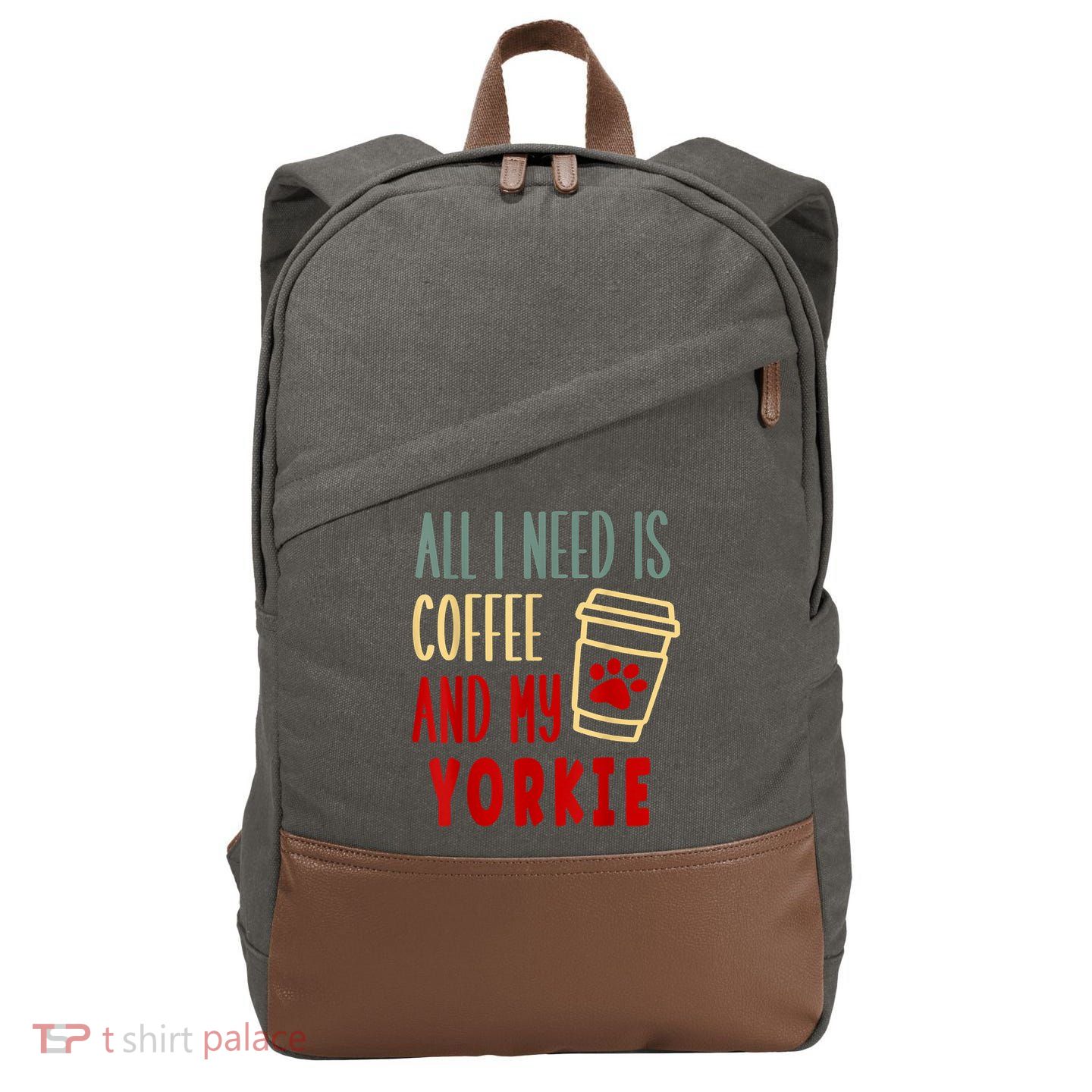 ALL I NEED IS COFFEE AND MY YORKIE Cotton Canvas Backpack