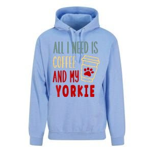 ALL I NEED IS COFFEE AND MY YORKIE Unisex Surf Hoodie