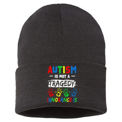 Autism Is Not A Tragedy Ignorance puzzle Sustainable Knit Beanie